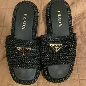 Prada black rattan platform sandals